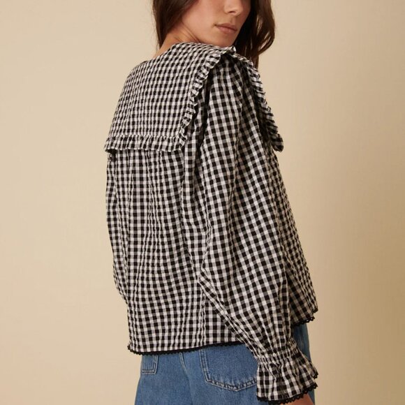 NEW Nobody's Child Black Gingham Frill Collar Blouse - S (US 4) - Picture 2 of 5